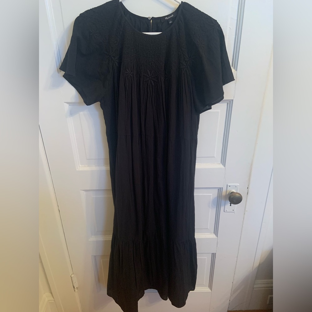 Madewell smocked embroidered midi dress